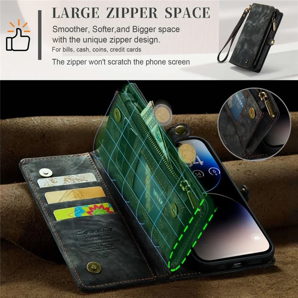 CaseMe 008 Detachable 2-in-1 PU Leather Wallet Phone Case for iPhone 13 ProMax M